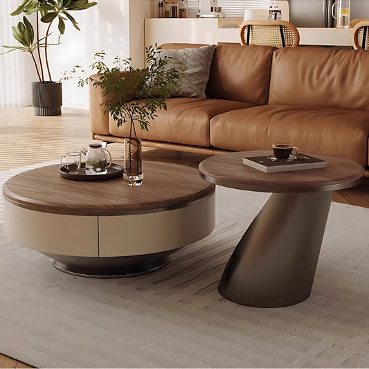 32''-35'' Round Coffee Table Set of 2,Walnut Grain Countertop Center Table