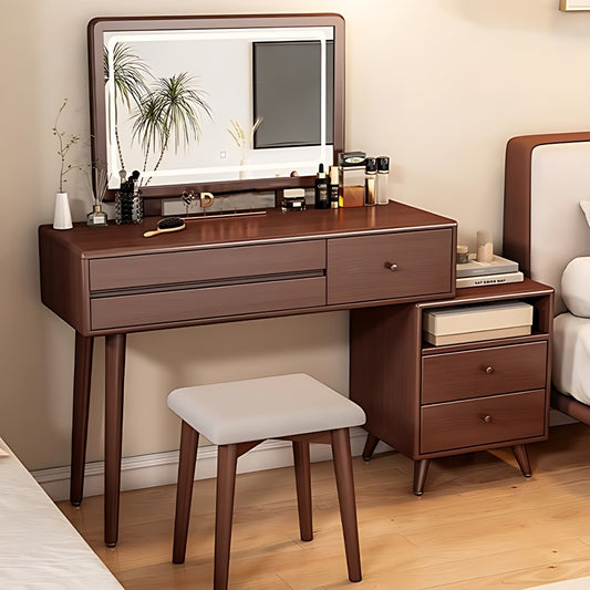 32''-39'' Solid Wood Vanity Desk with Smart LED Light Mirror and Stool,Mid Century