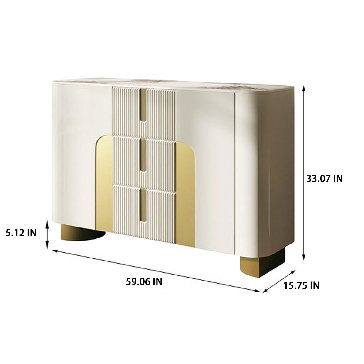 47''-59'' Sideboard Buffet Cabinet with Quartz Slab Countertop,Stainless Steel