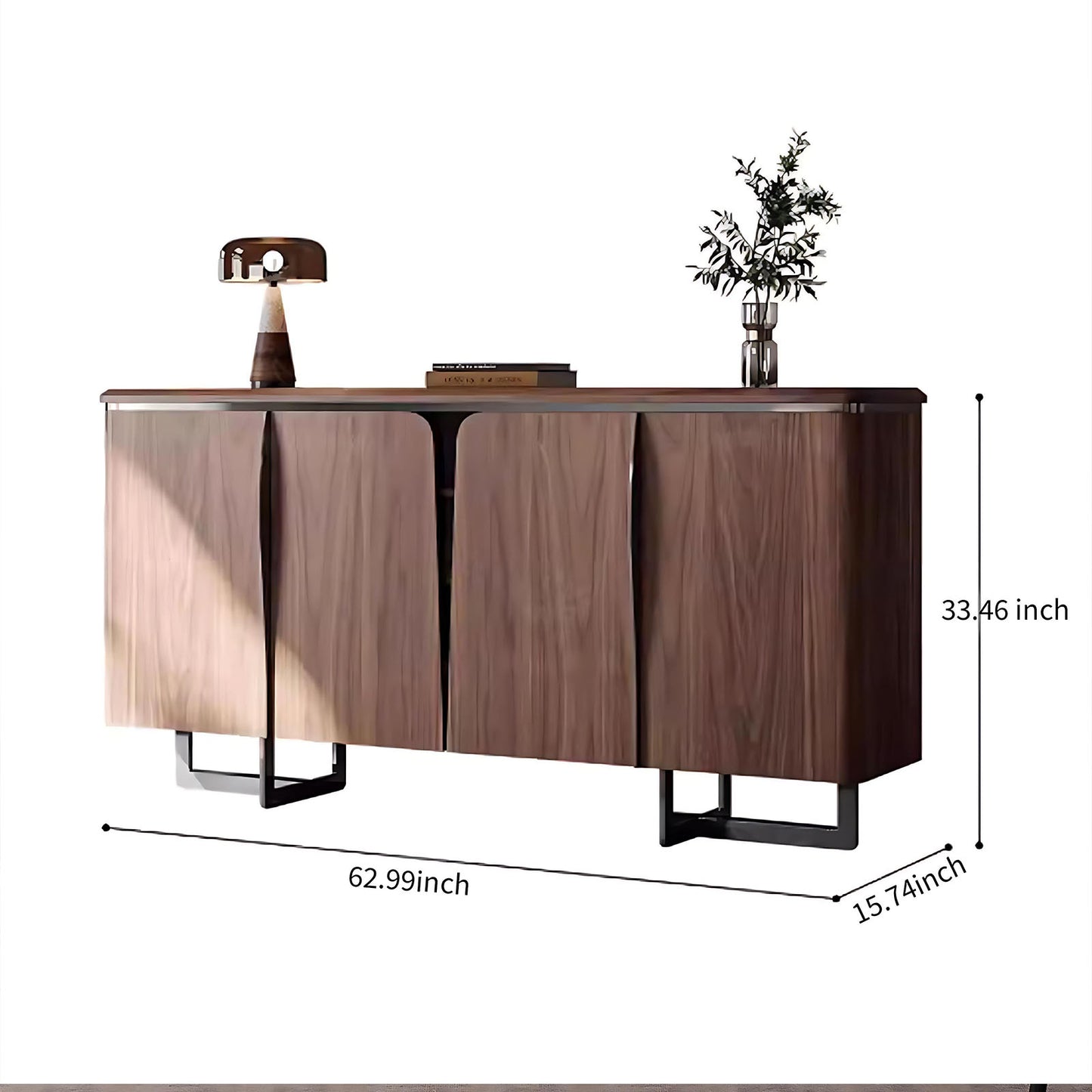 55''-63'' Mid Century Sideboard Buffet Cabinet with Storage,Walnut Veneer