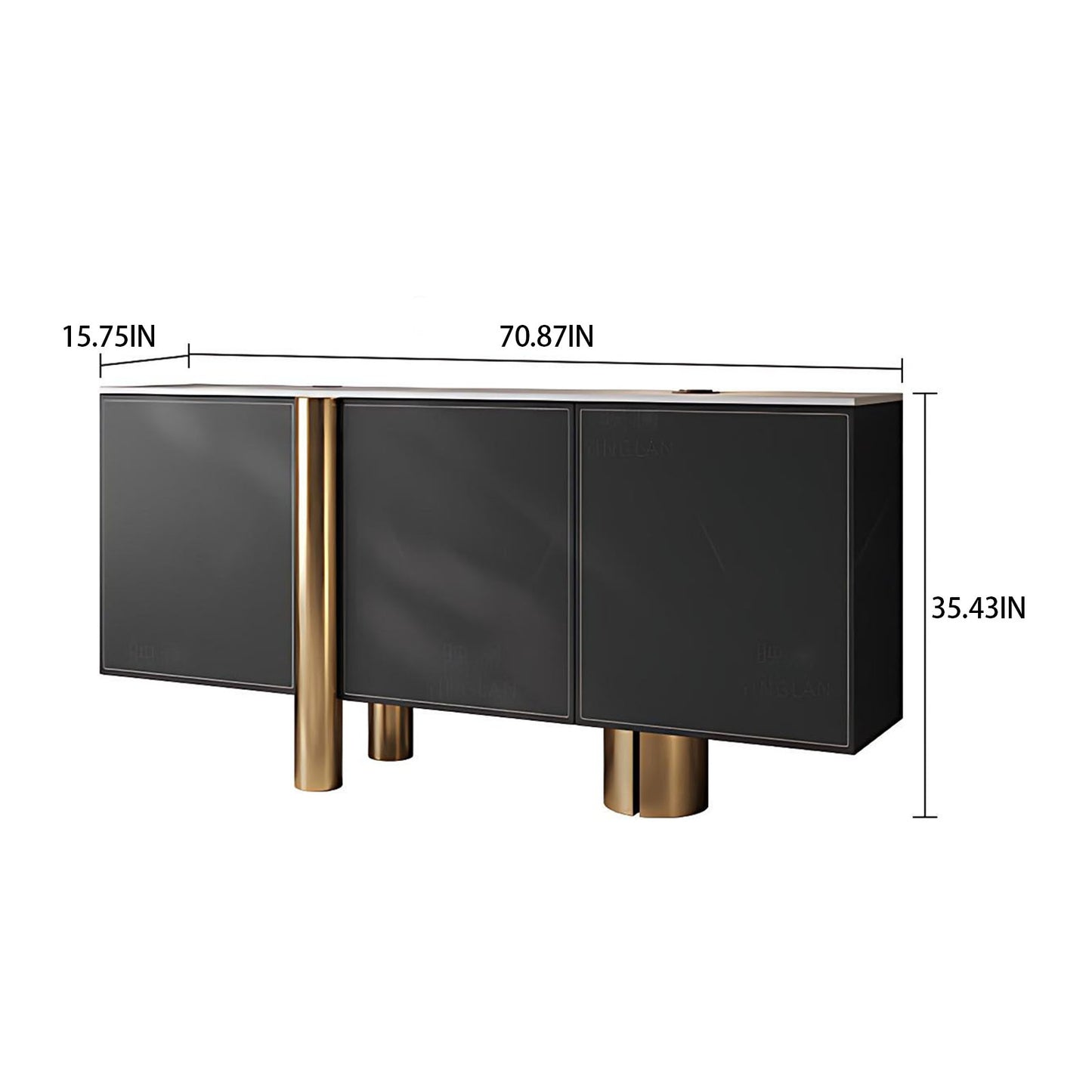 47''-71'' Leather Shoe Cabinet with Rock Slab Top and Stainless Steel Base,Solid Wood