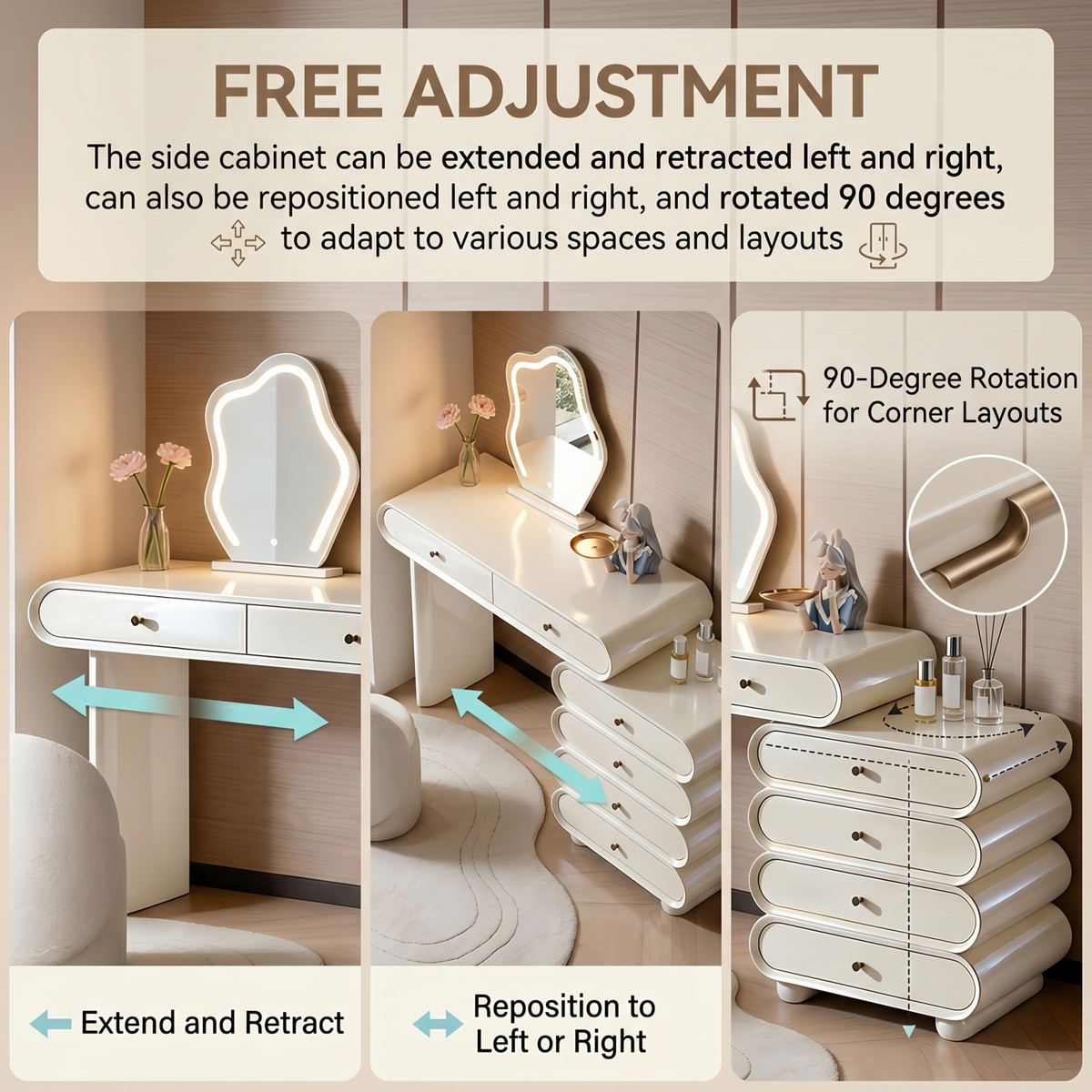 39'' Makeup Vanity with Smart LED Light Mirror and Stool,White,Baking Paint