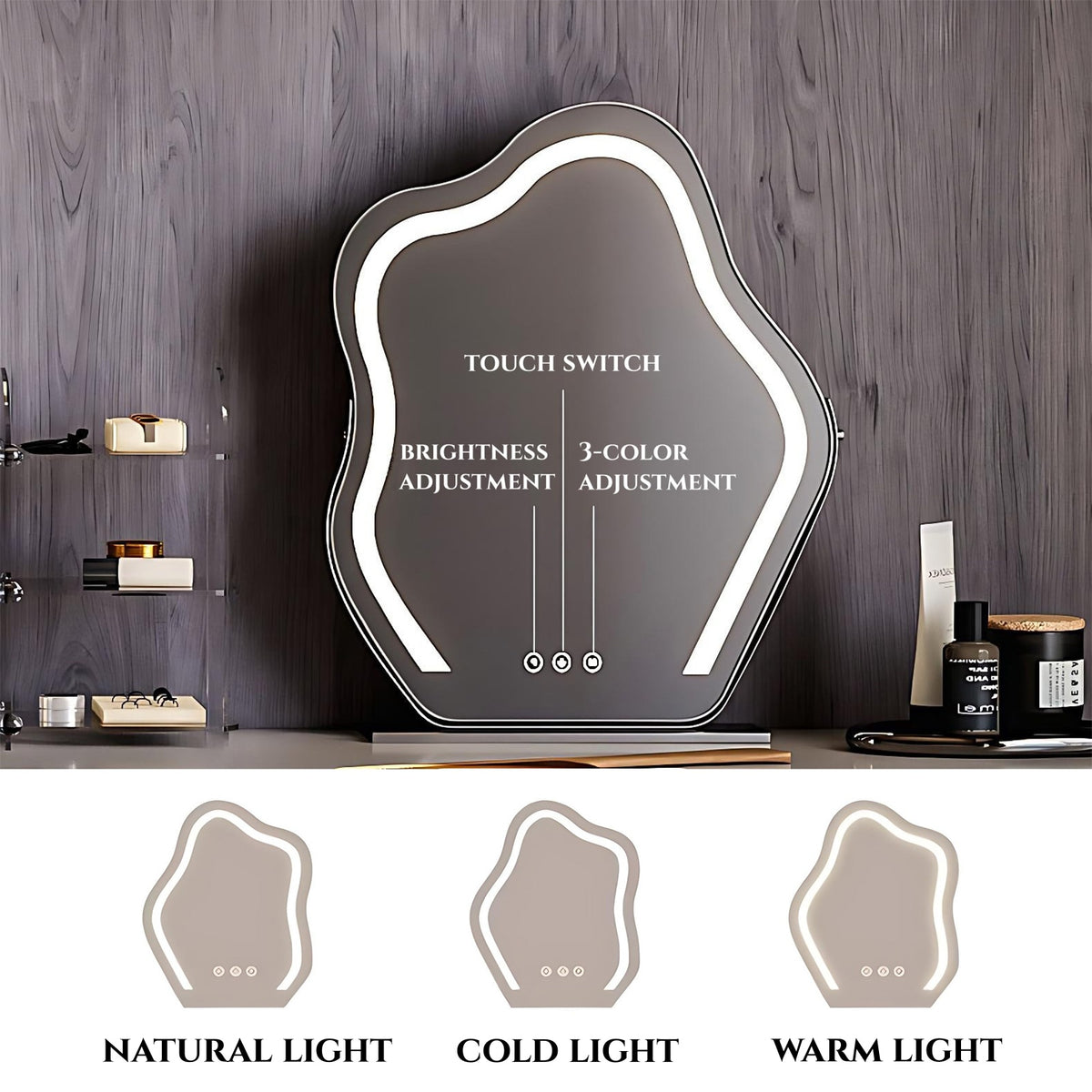 51''&63'' Vanity Set with Smart LED Lights Mirror and Acrylic Leg, Stool and Metal Strip