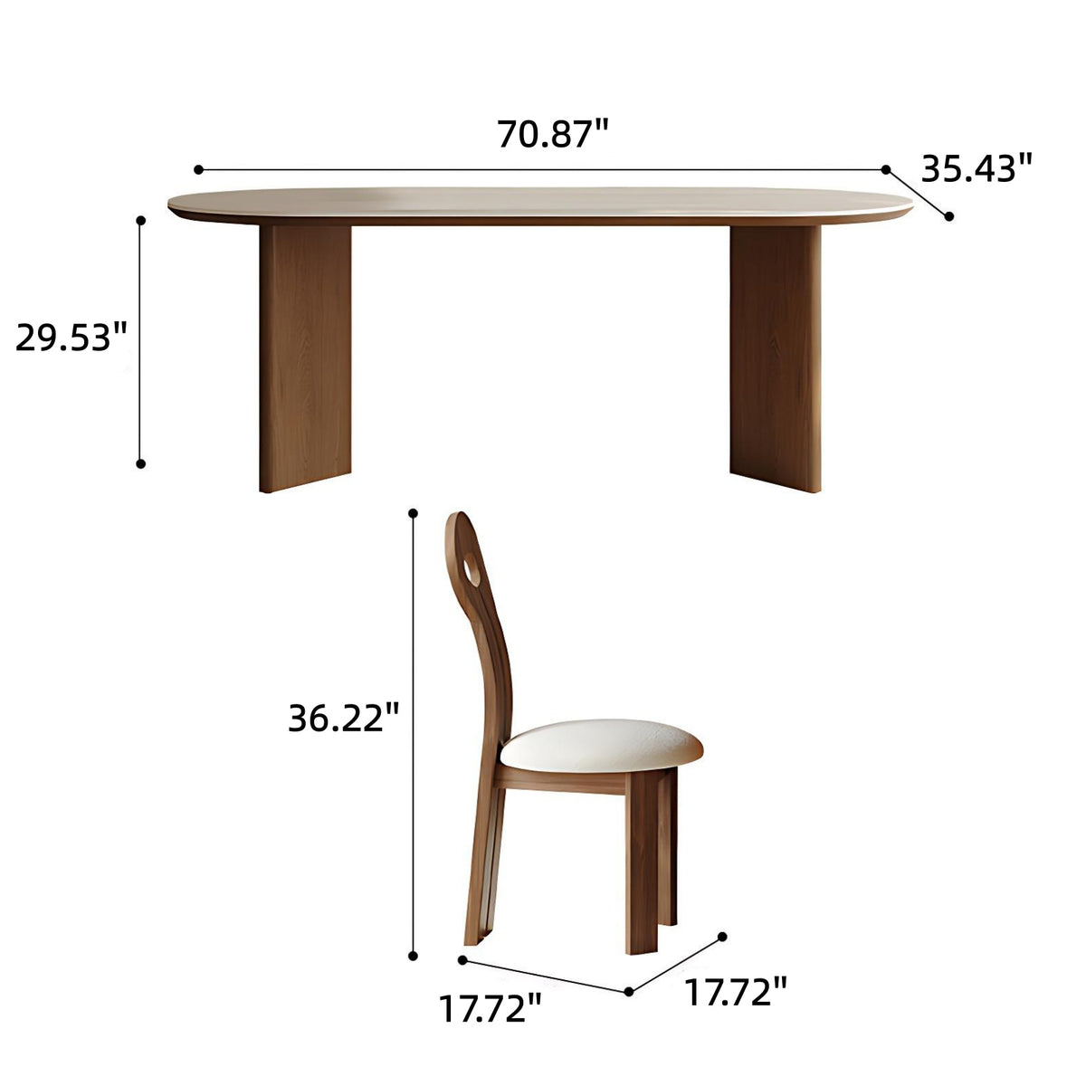 55''-71'' Oval Dining Table with 4 Chairs & Sintered Stone Top,Solid Wood,Walnut Veneer