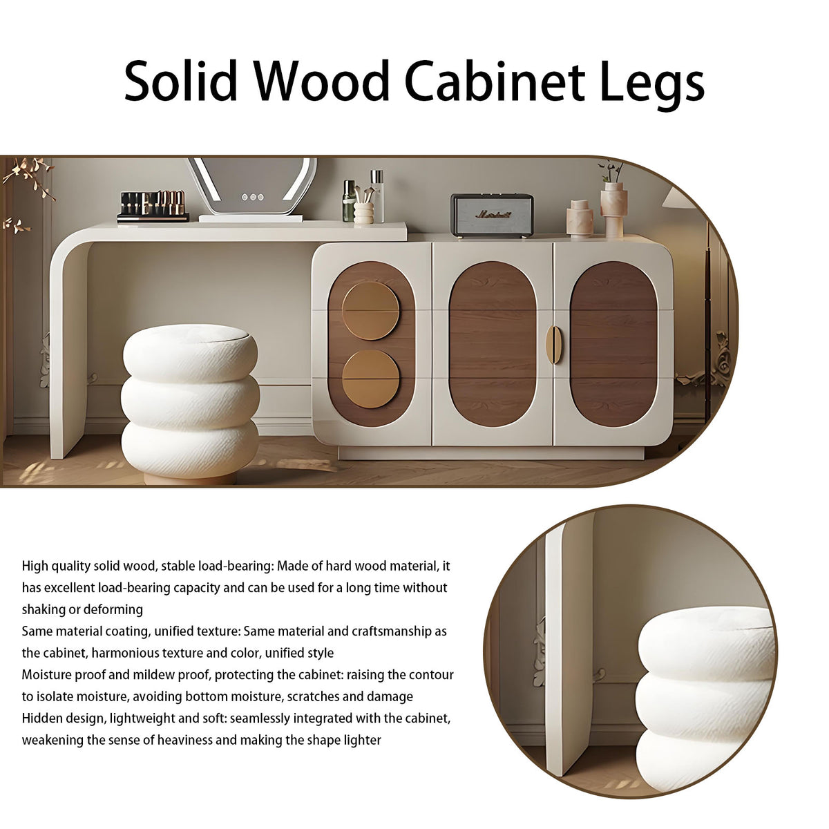 47'' Makeup Vanity with Walnut Veneer and Smart LED Light Mirror & Stool for Bedroom