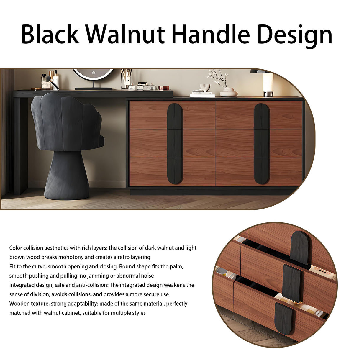 47'' Mid Century Makeup Vanity with Stool and Smart LED Lights Mirror & Walnut Veneer