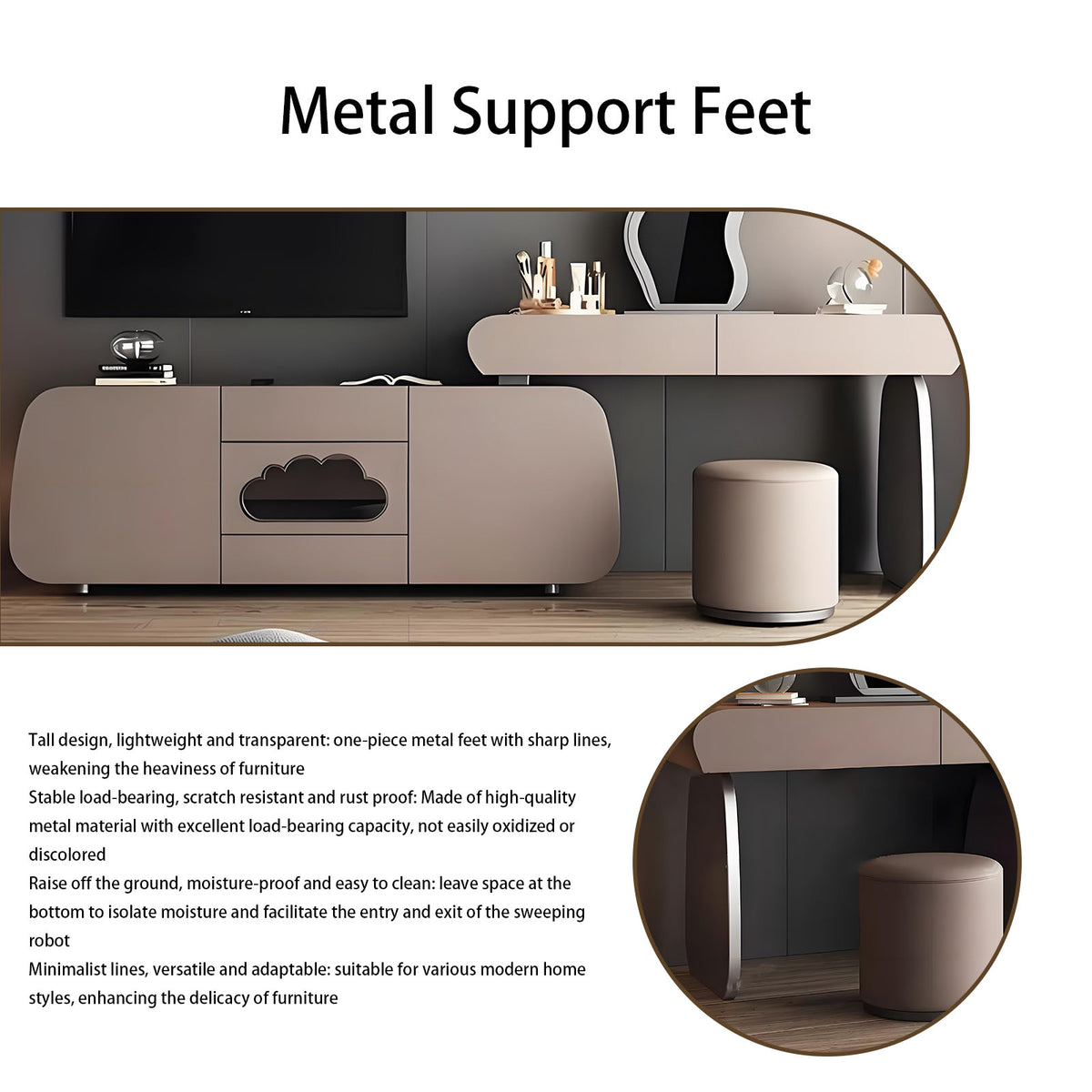47''&63''Leather Makeup Vanity with Smart LED Light Mirror and Stool,Cloud Shaped Glass
