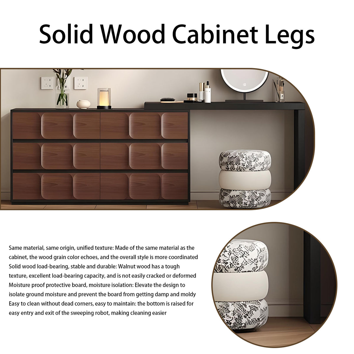 47'' Makeup Vanity with Walnut Veneer & Smart LED Mirror and Stool for Bedroom,Retro
