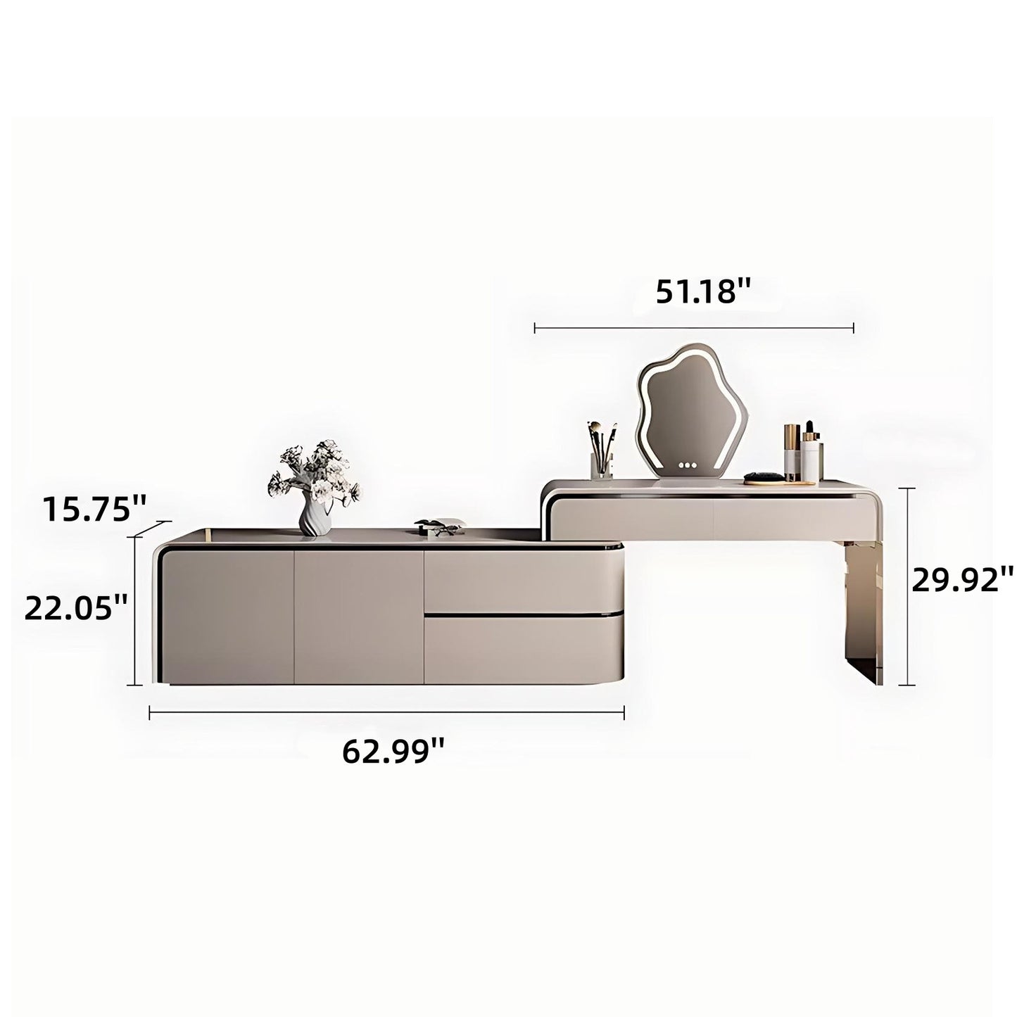 51''&63'' Vanity Set with Smart LED Lights Mirror and Acrylic Leg, Stool and Metal Strip