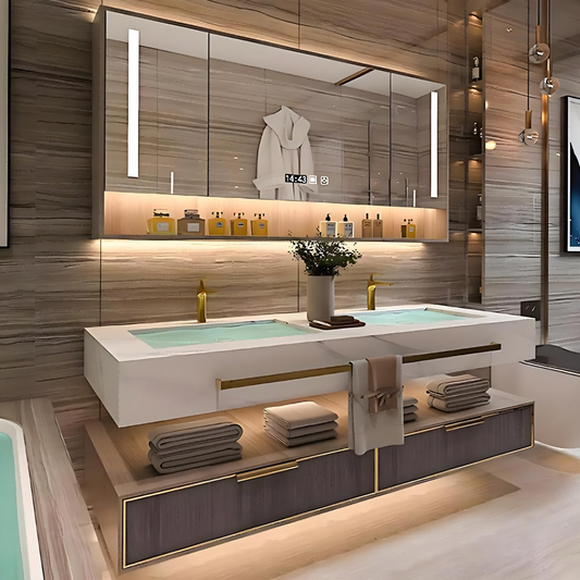 56''-80'' Floating Double Bathroom Vanity with Sink & Mirror Cabinet