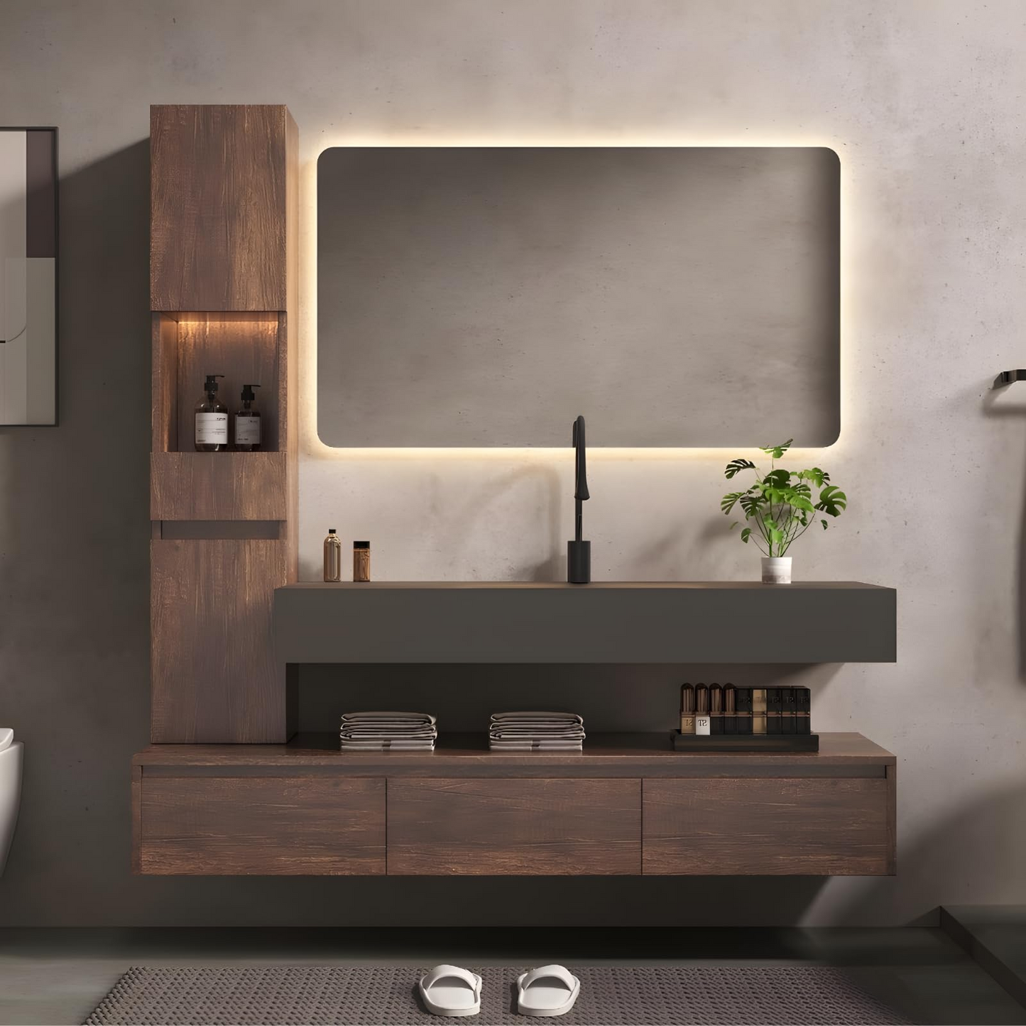 48''-80'' Floating Bathroom Vanity with Single Sink and Cabinet & Smart Mirror