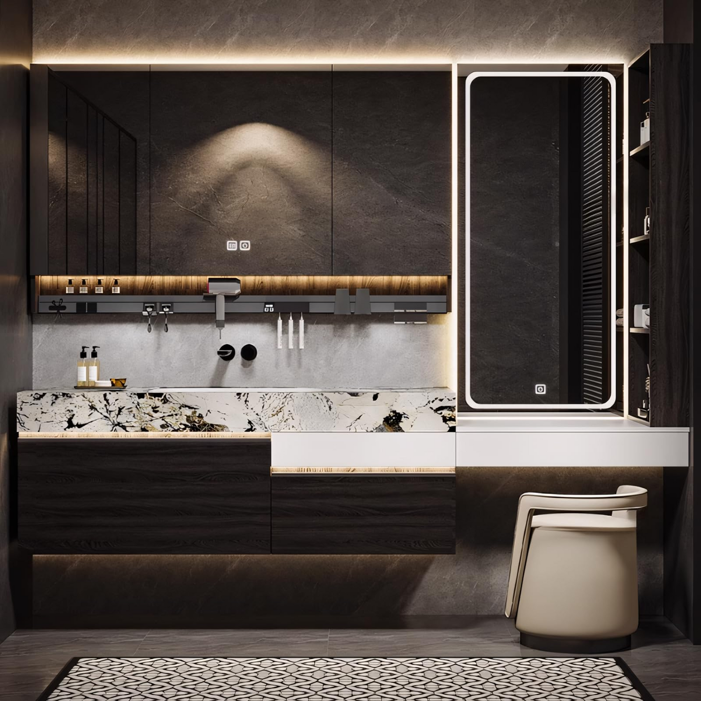 52''-80'' Floating Bathroom Vanity with LED Smart Mirror Cabinet & Multi-Function Shelf