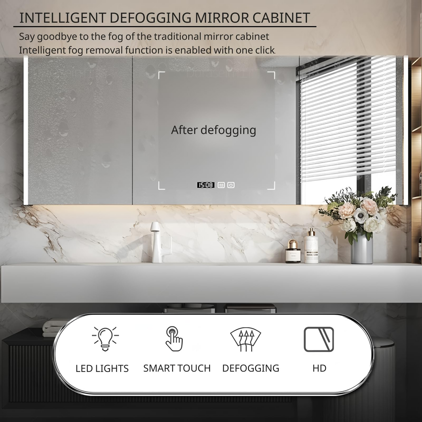 52''-80'' Floating Bathroom Vanity with Sink and LED Smart Defogging Cabinet & Drawer