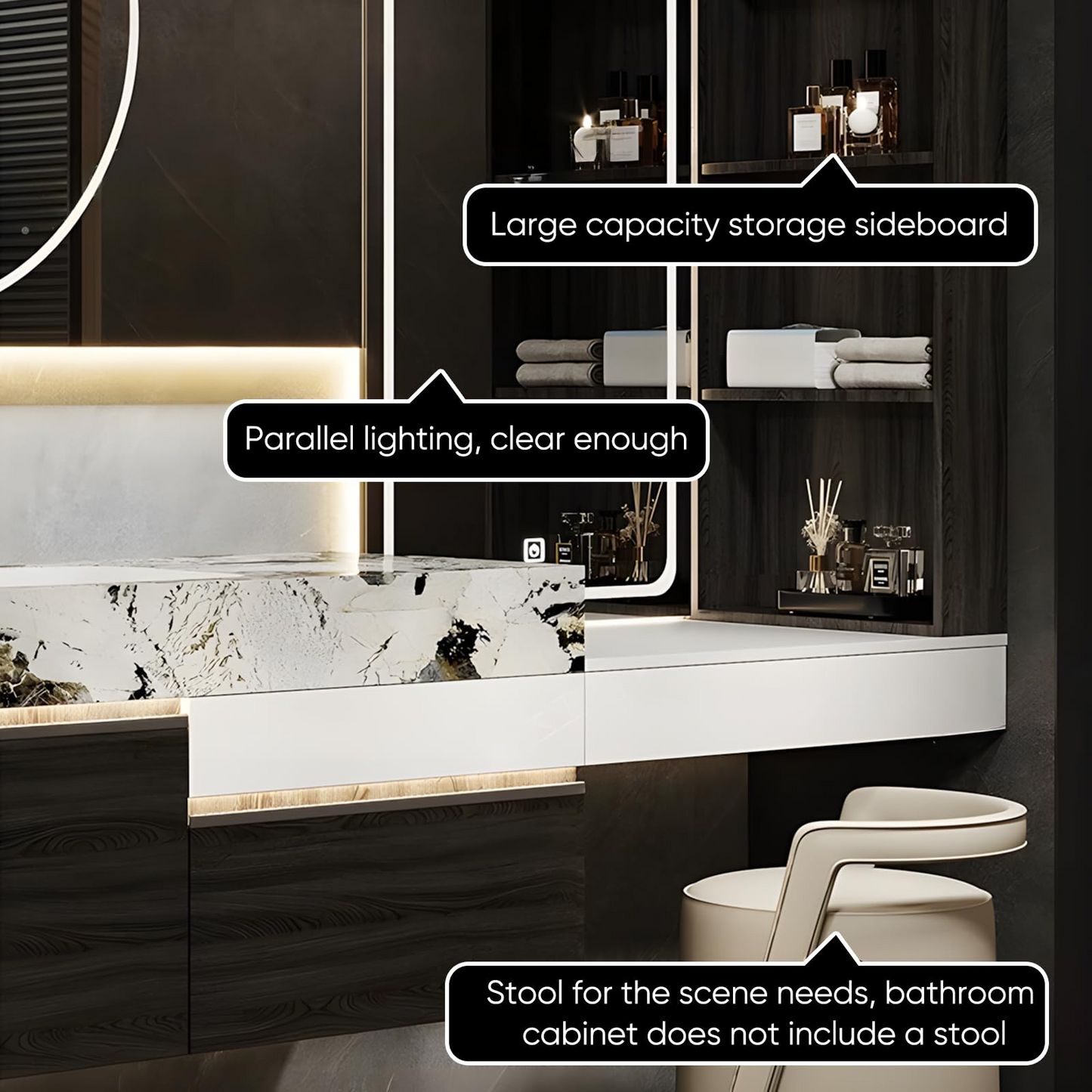 52''-80'' Floating Bathroom Vanity with LED Smart Mirror Cabinet & Multi-Function Shelf