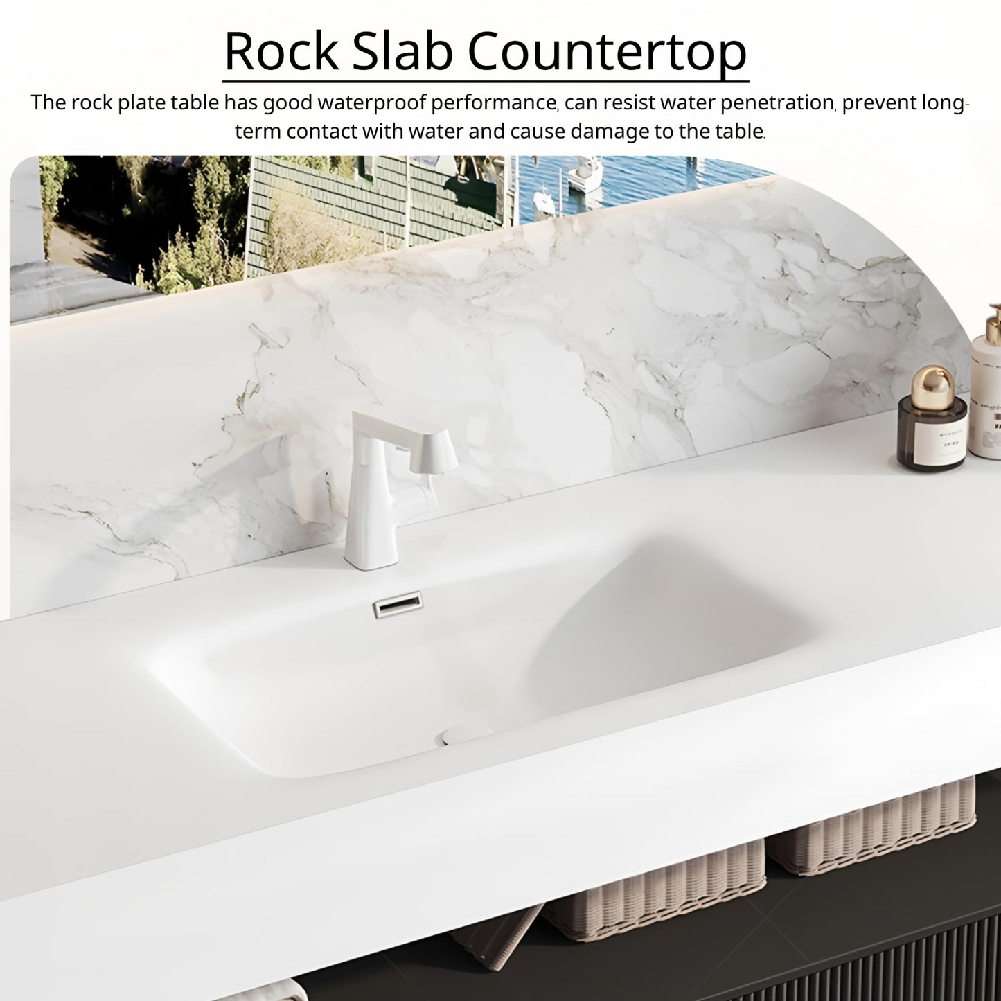 52''-80'' Floating Bathroom Vanity with Sink and LED Smart Defogging Cabinet & Drawer