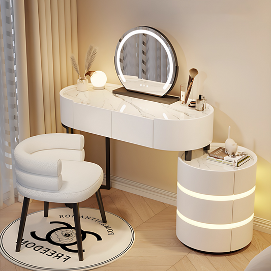 39''-47'' Vanity Desk with Smart Mirror & LED Ambient Light,Rock Slab Countertop and Stool