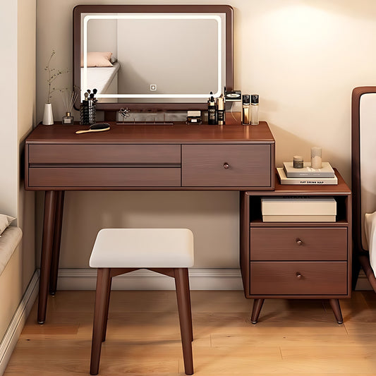 32''-39'' Solid Wood Vanity Desk with Smart LED Light Mirror and Stool,Mid Century
