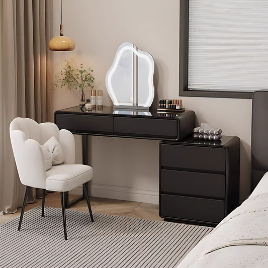 32''-47''Leather Makeup Vanity with Smart LED Light Mirror & Stool,Tempered Glass Tabletop