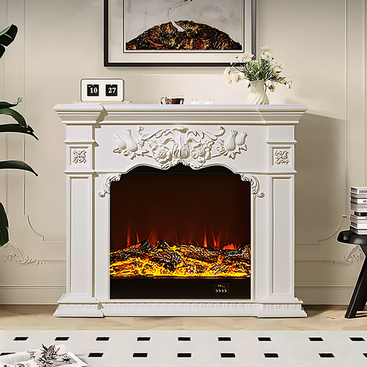 39''-59'' Electric Fireplace with Mantel & 3D Real Flame Effect and Carving