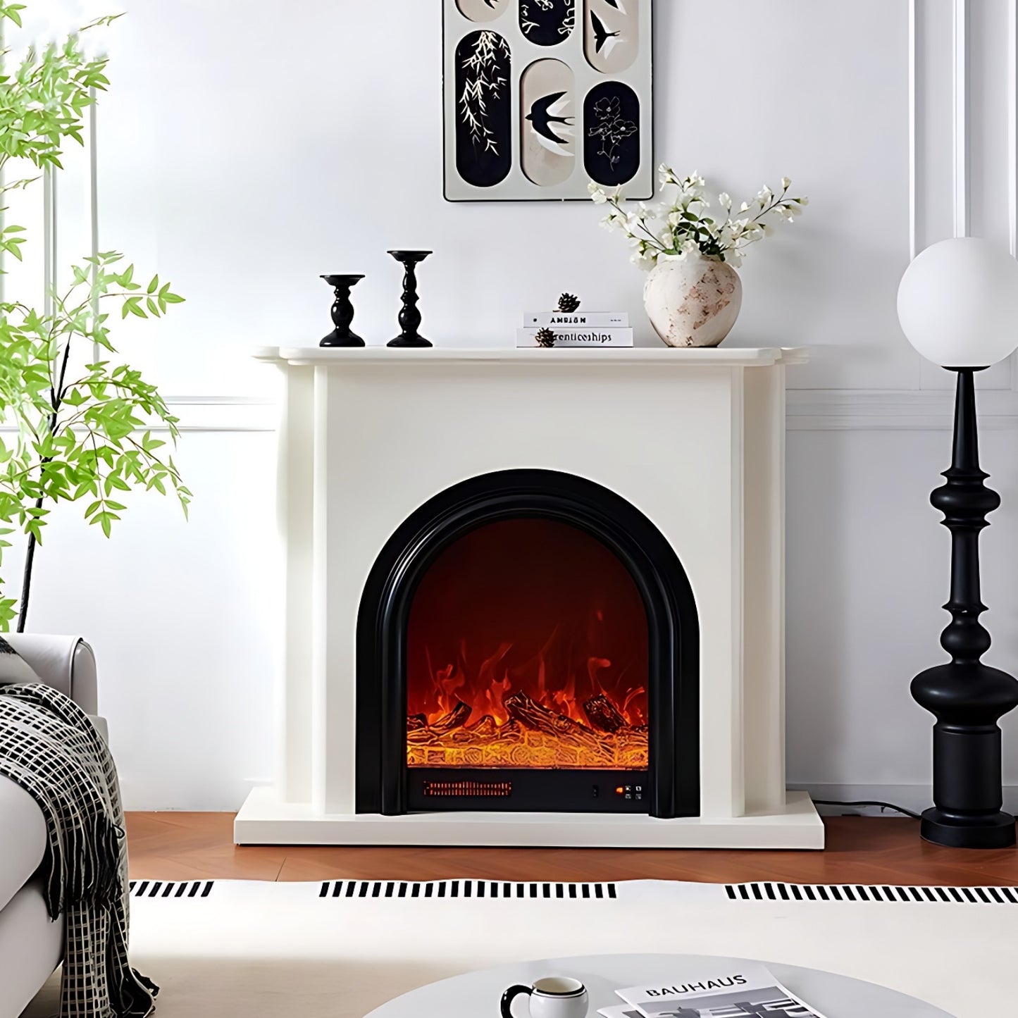 51'' Electric Fireplace with Mantel & Arched Door and 3D Real Flame Effect