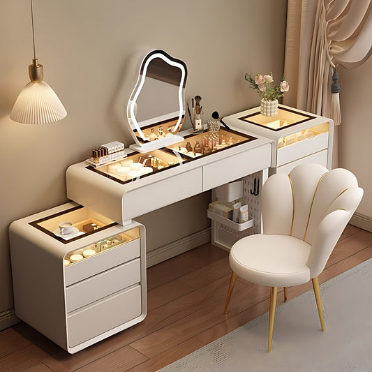 32''-47''Vanity with 2 Side Cabinets & Glass Top and Atmosphere Light,Smart Mirror,Stool