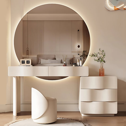 32''-47'' Wave Makeup Vanity with Big Smart LED Round Mirror & Stool