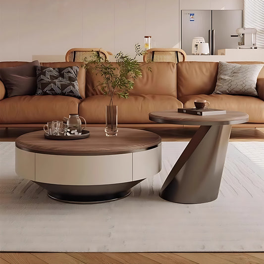 32''-35'' Round Coffee Table Set of 2,Walnut Grain Countertop Center Table
