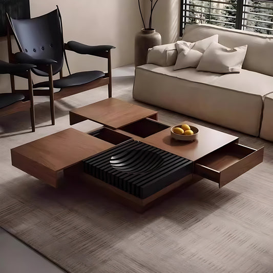 39''-47'' Scalable Coffee Table with Baking Paint Fruit Tray,Walnut Wood