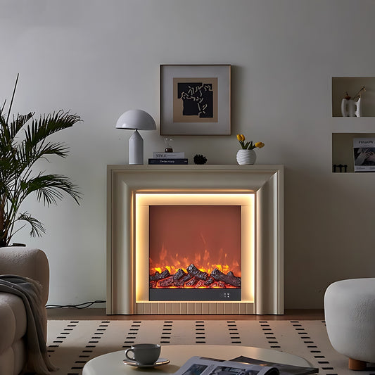 47'' Electric Fireplace with Mantel & LED Ambient Light and 3D Real Flame Effect