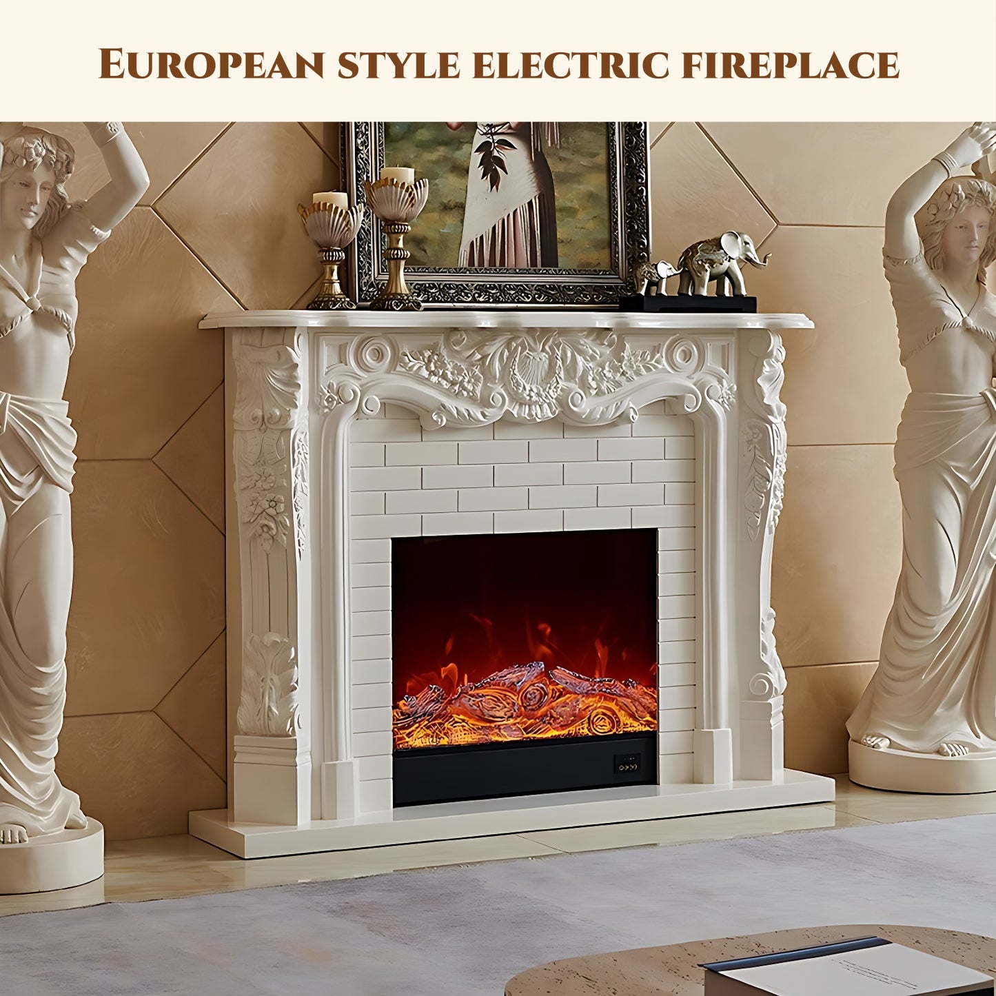 59'' European Electric Fireplace with Mantel & Real Flame Effect and Remote Control