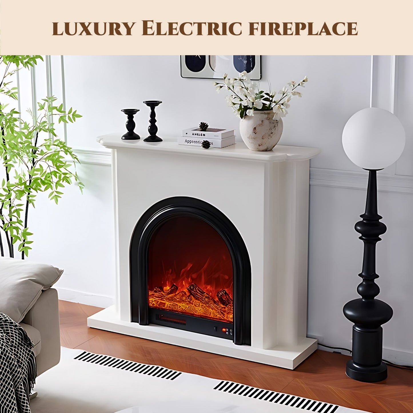 51'' Electric Fireplace with Mantel & Arched Door and 3D Real Flame Effect