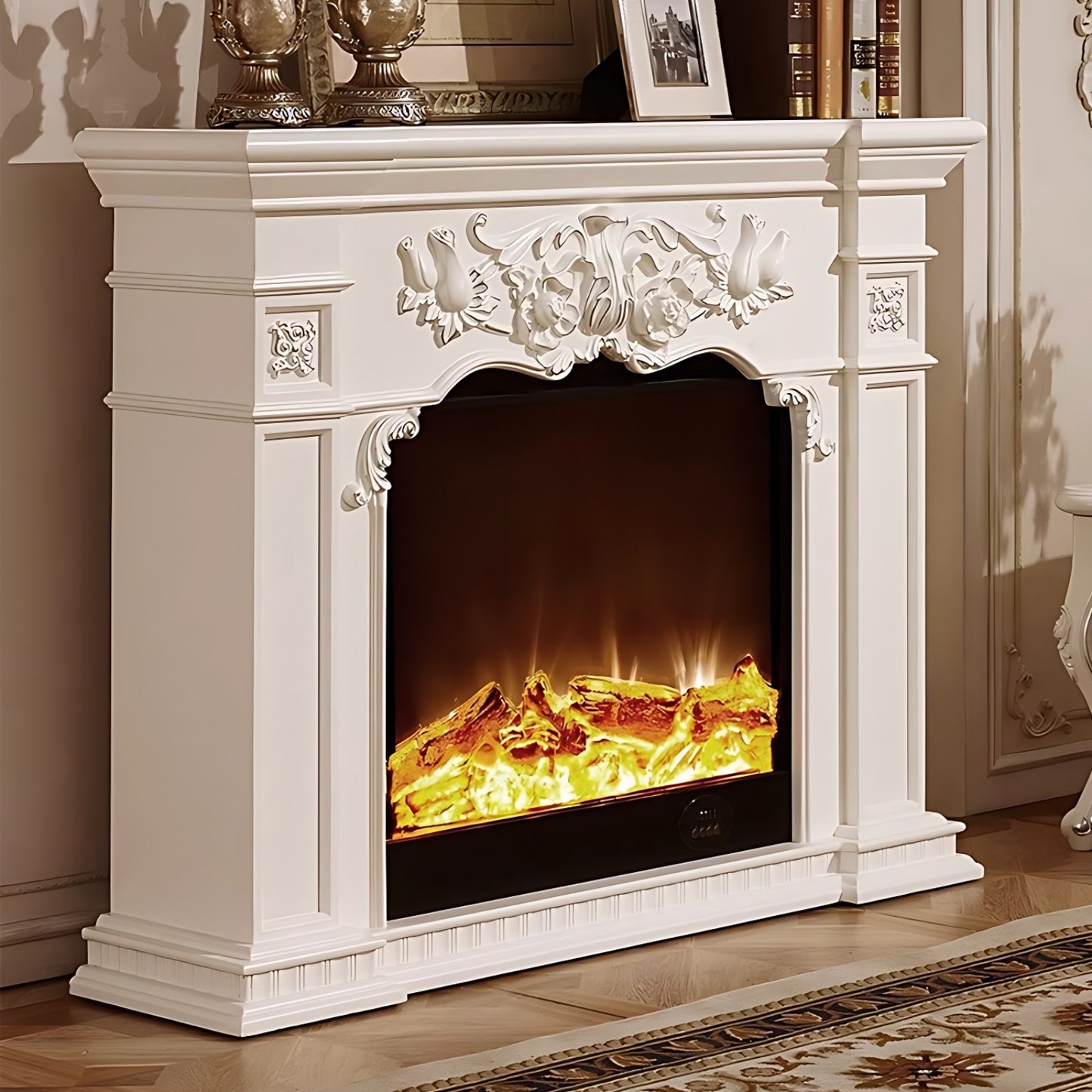 39''-59'' Electric Fireplace with Mantel & 3D Real Flame Effect and Carving