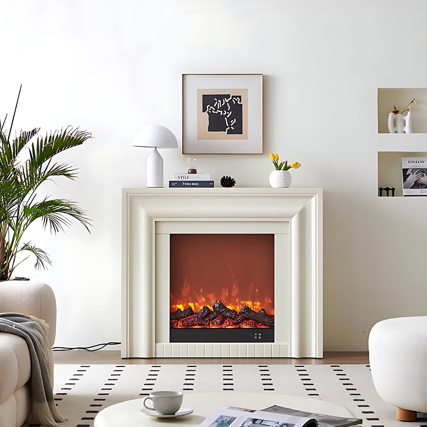 47'' Electric Fireplace with Mantel & LED Ambient Light and 3D Real Flame Effect