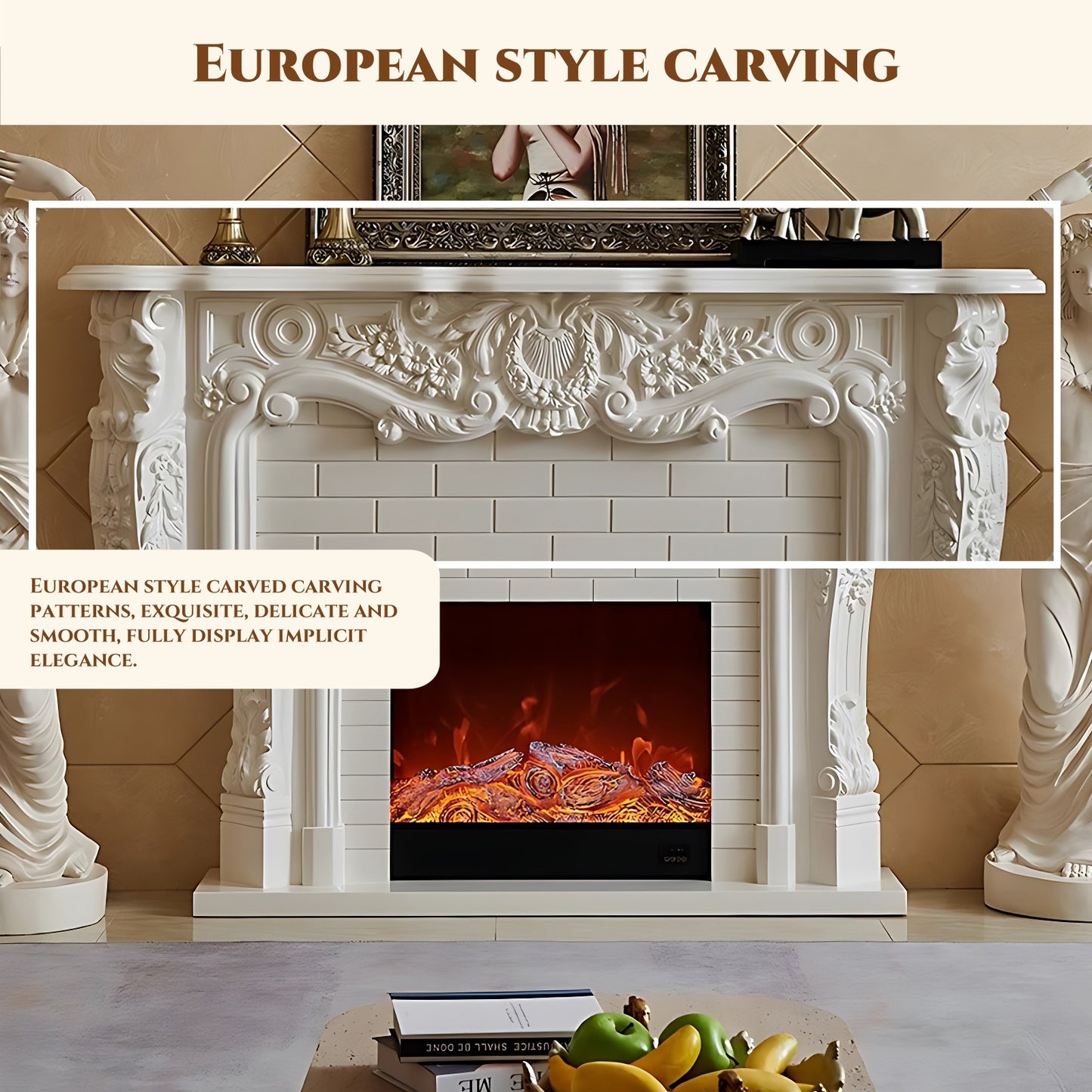59'' European Electric Fireplace with Mantel & Real Flame Effect and Remote Control