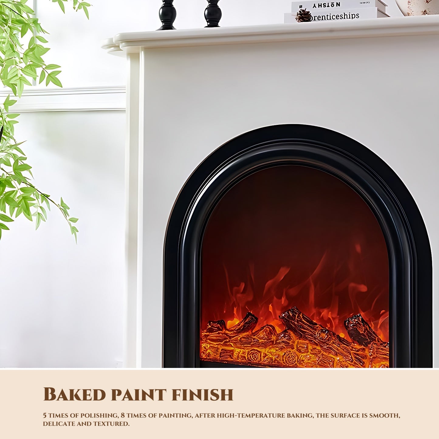 51'' Electric Fireplace with Mantel & Arched Door and 3D Real Flame Effect