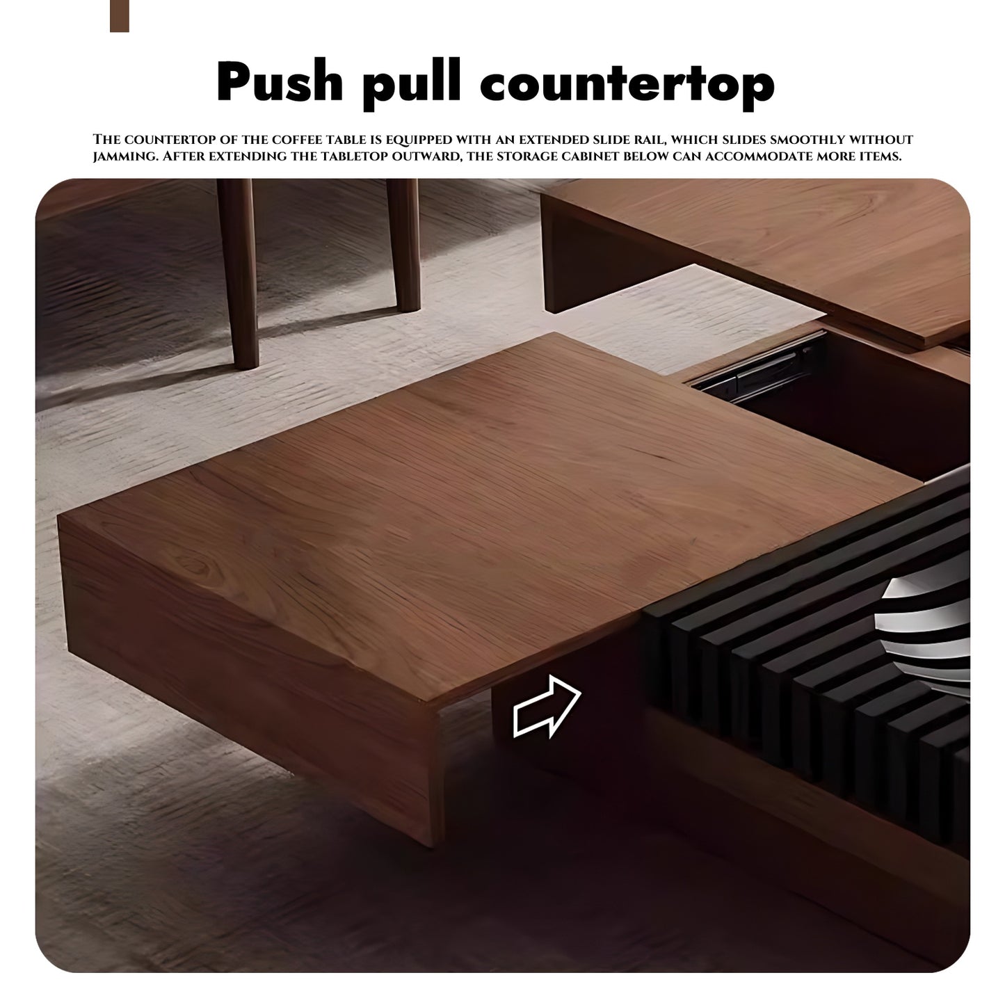39''-47'' Scalable Coffee Table with Baking Paint Fruit Tray,Walnut Wood