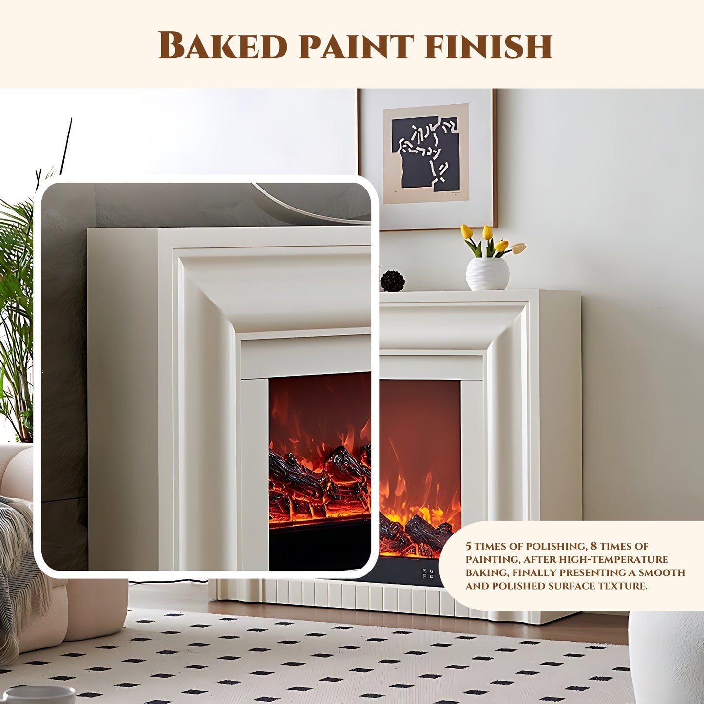 47'' Electric Fireplace with Mantel & LED Ambient Light and 3D Real Flame Effect