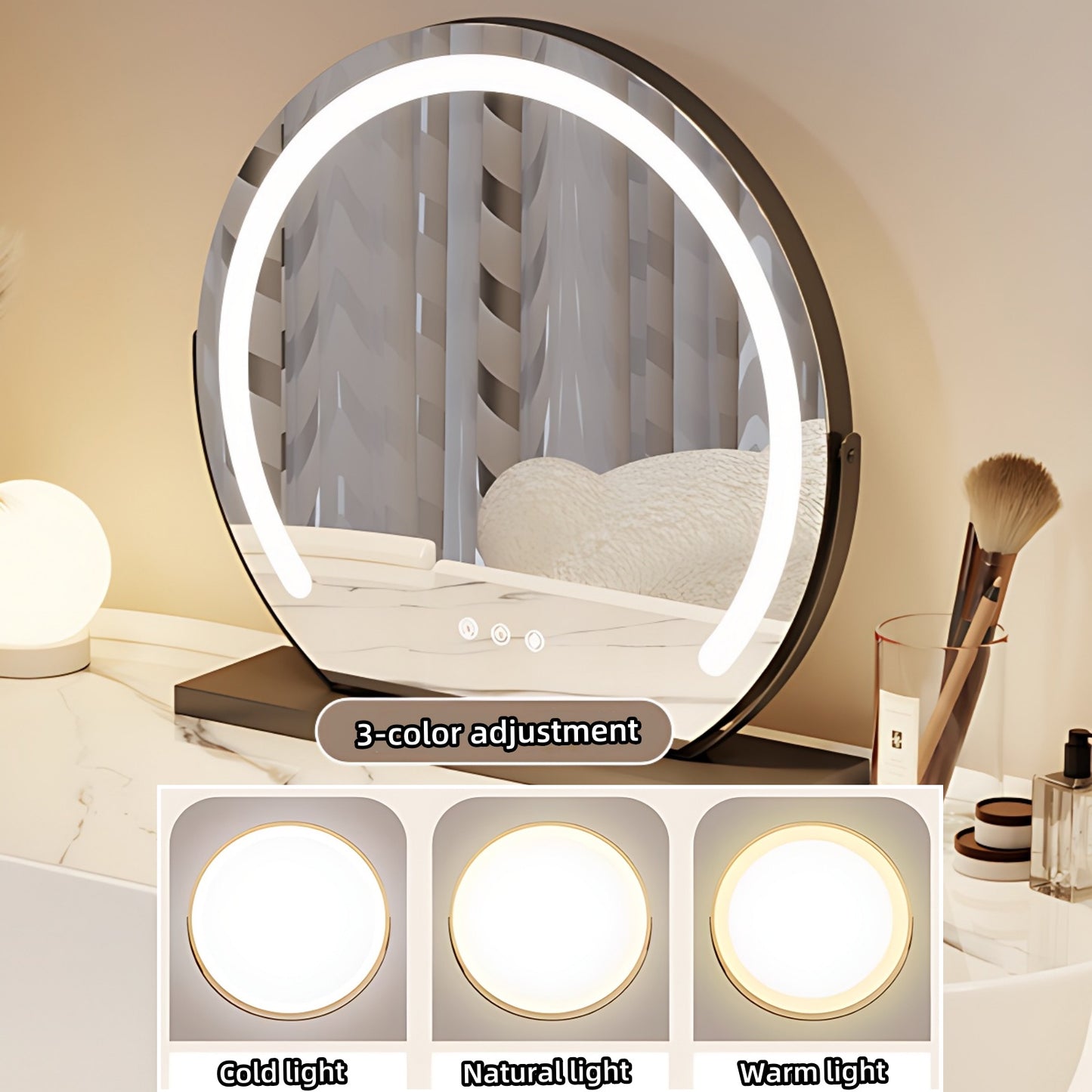 39''-47'' Vanity Desk with Smart Mirror & LED Ambient Light,Rock Slab Countertop and Stool