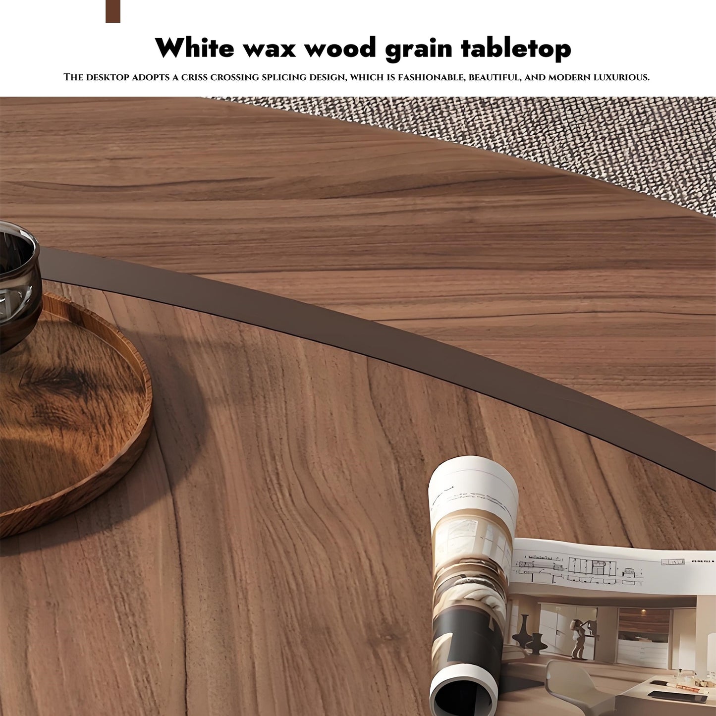 47''-63'' 2 Pieces Coffee Table,Mid Century Leaf Shaped Coffee Desk,Walnut Wood Grain