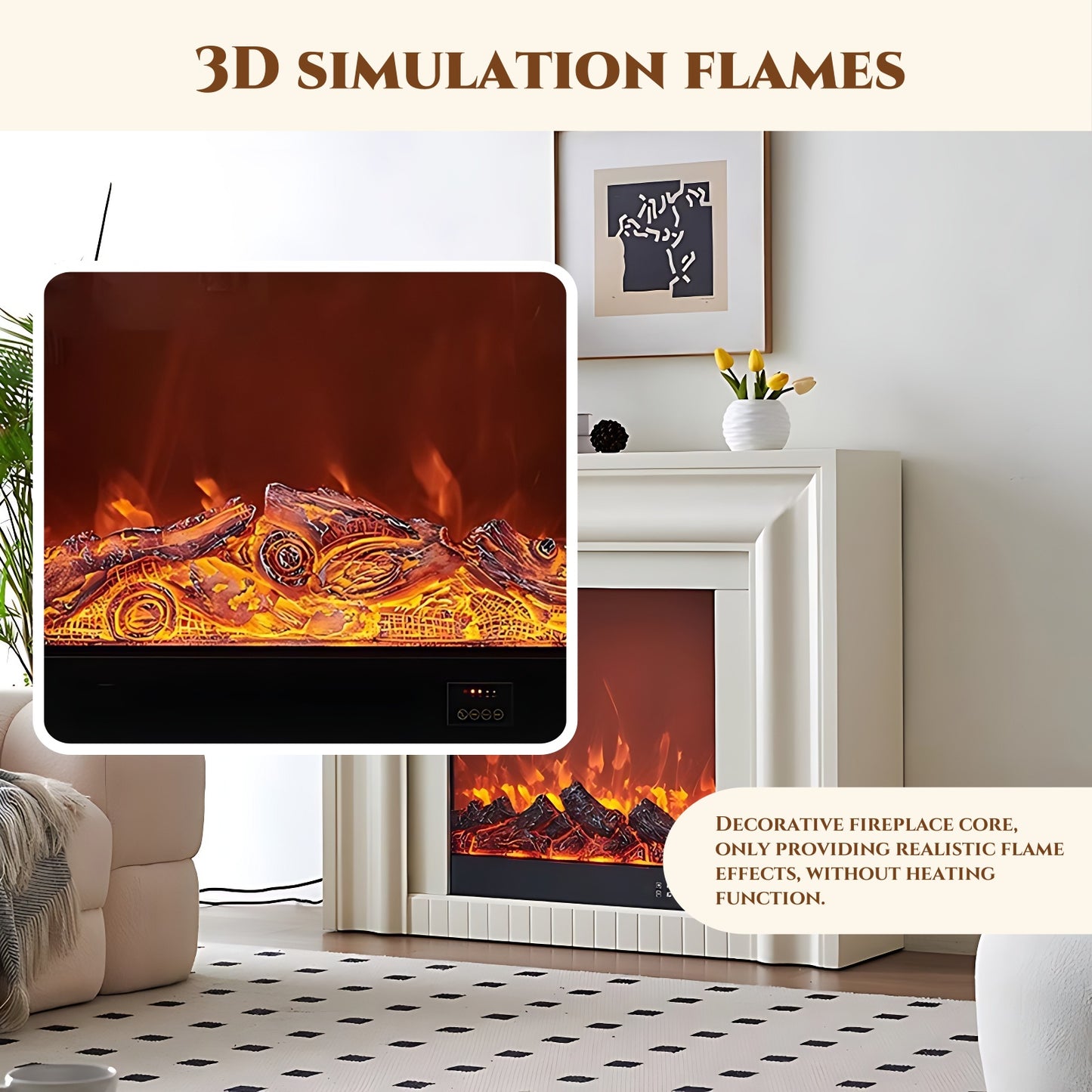 47'' Electric Fireplace with Mantel & LED Ambient Light and 3D Real Flame Effect