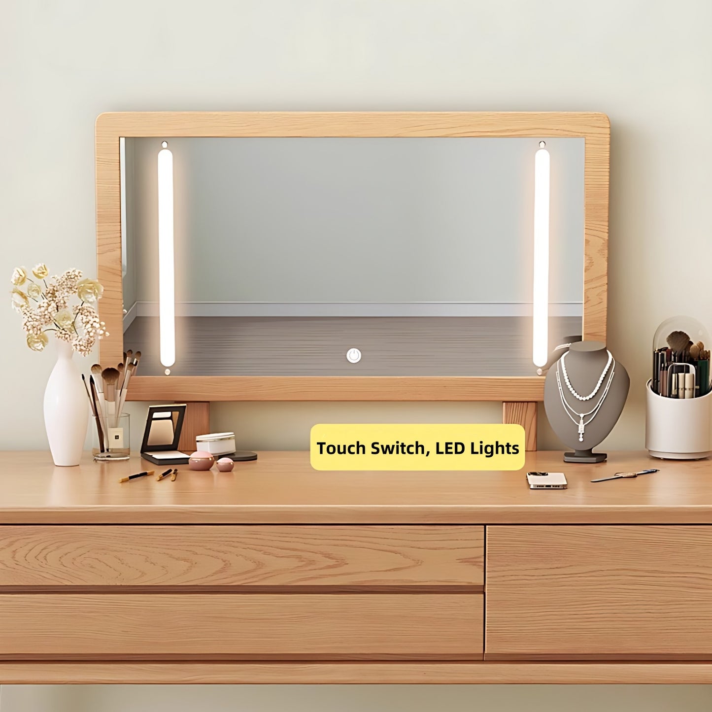 32''-39'' Solid Wood Makeup Vanity Desk Large Smart Mirror and stool,for Bedroom