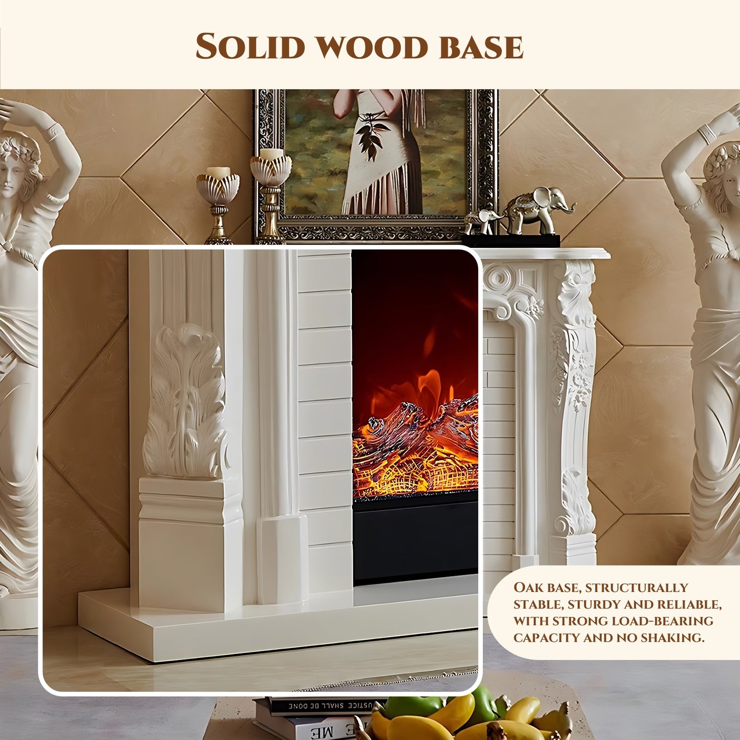59'' European Electric Fireplace with Mantel & Real Flame Effect and Remote Control