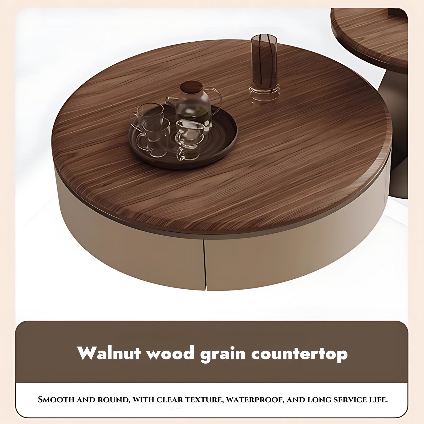 32''-35'' Round Coffee Table Set of 2,Walnut Grain Countertop Center Table