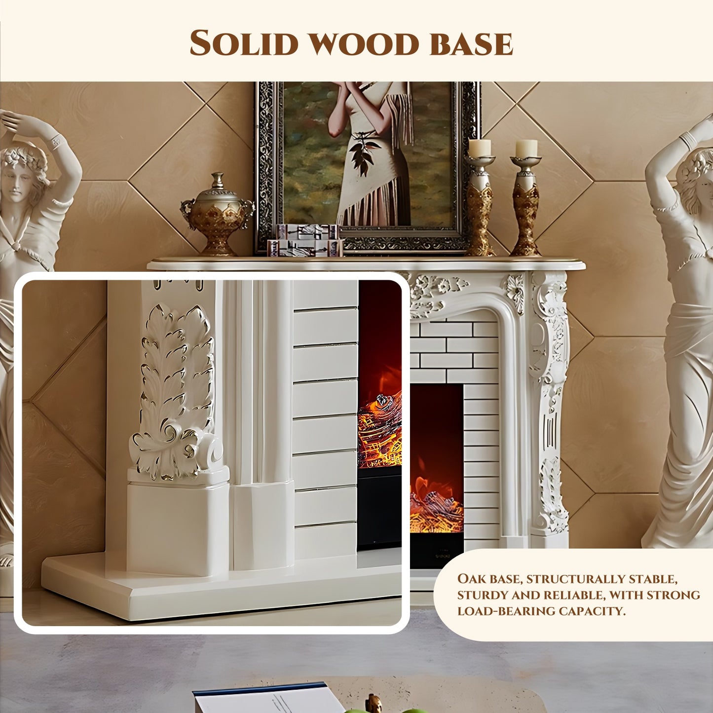 59'' European Style Electric Fireplace with Simulated Flame Effect and Exquisite Carving