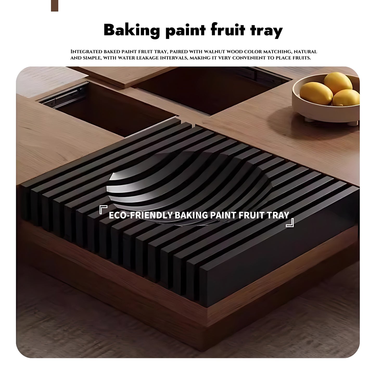 39''-47'' Scalable Coffee Table with Baking Paint Fruit Tray,Walnut Wood