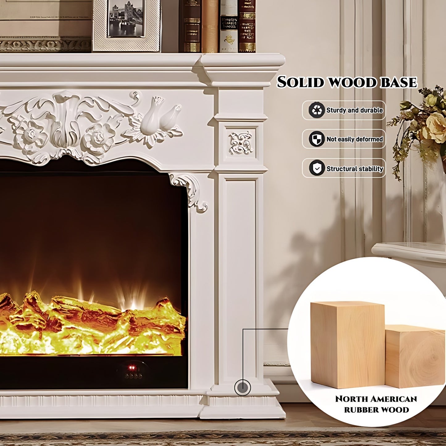 39''-59'' Electric Fireplace with Mantel & 3D Real Flame Effect and Carving
