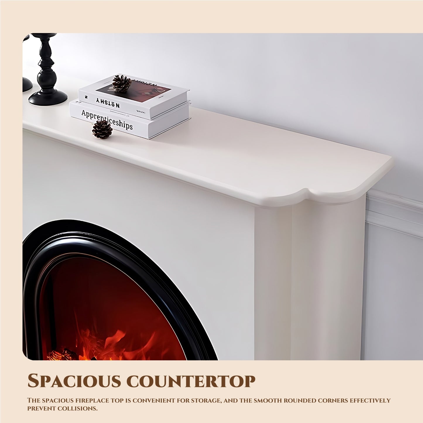 51'' Electric Fireplace with Mantel & Arched Door and 3D Real Flame Effect