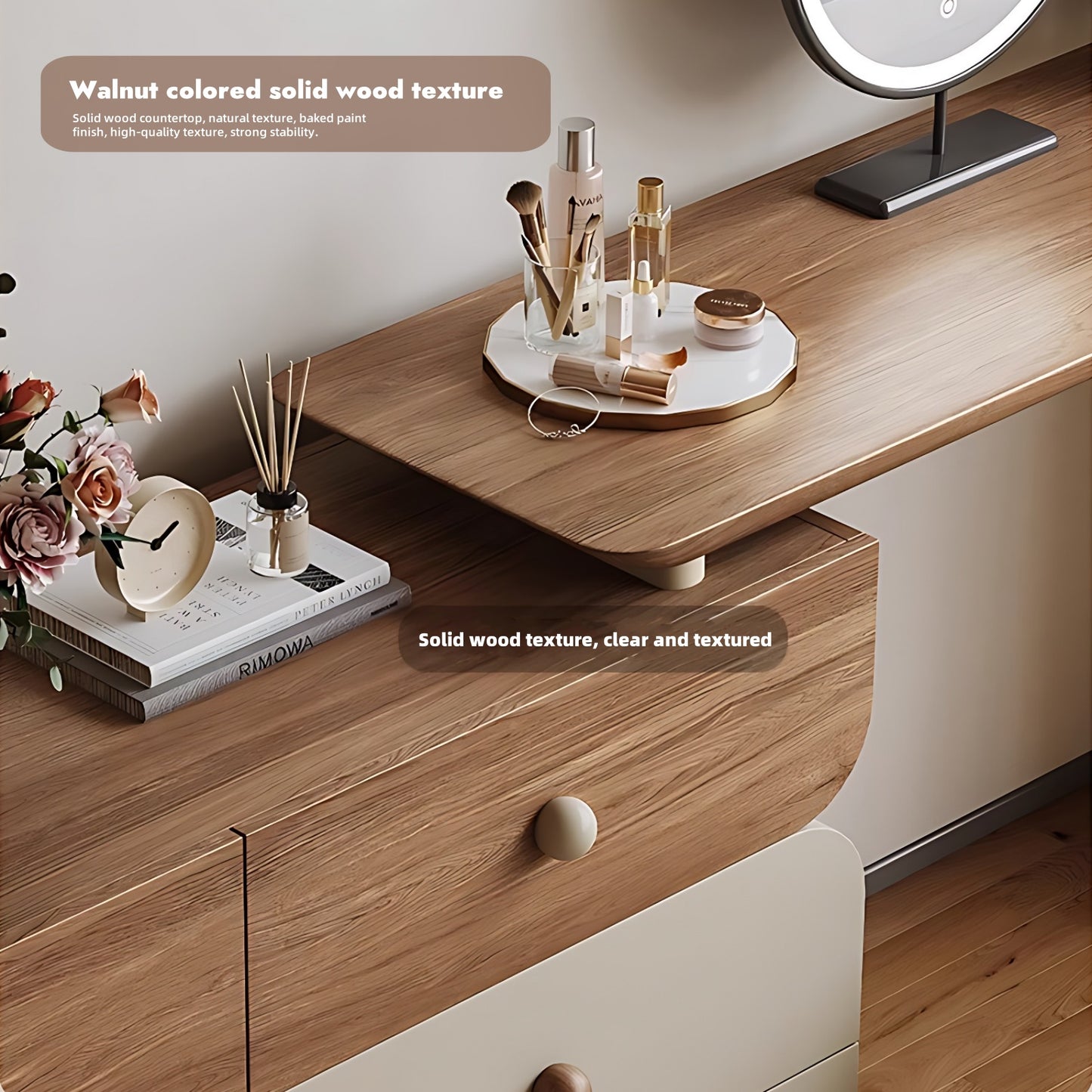47'' Solid Wood Makeup Vanity with Smart LED Light Mirror and Stool