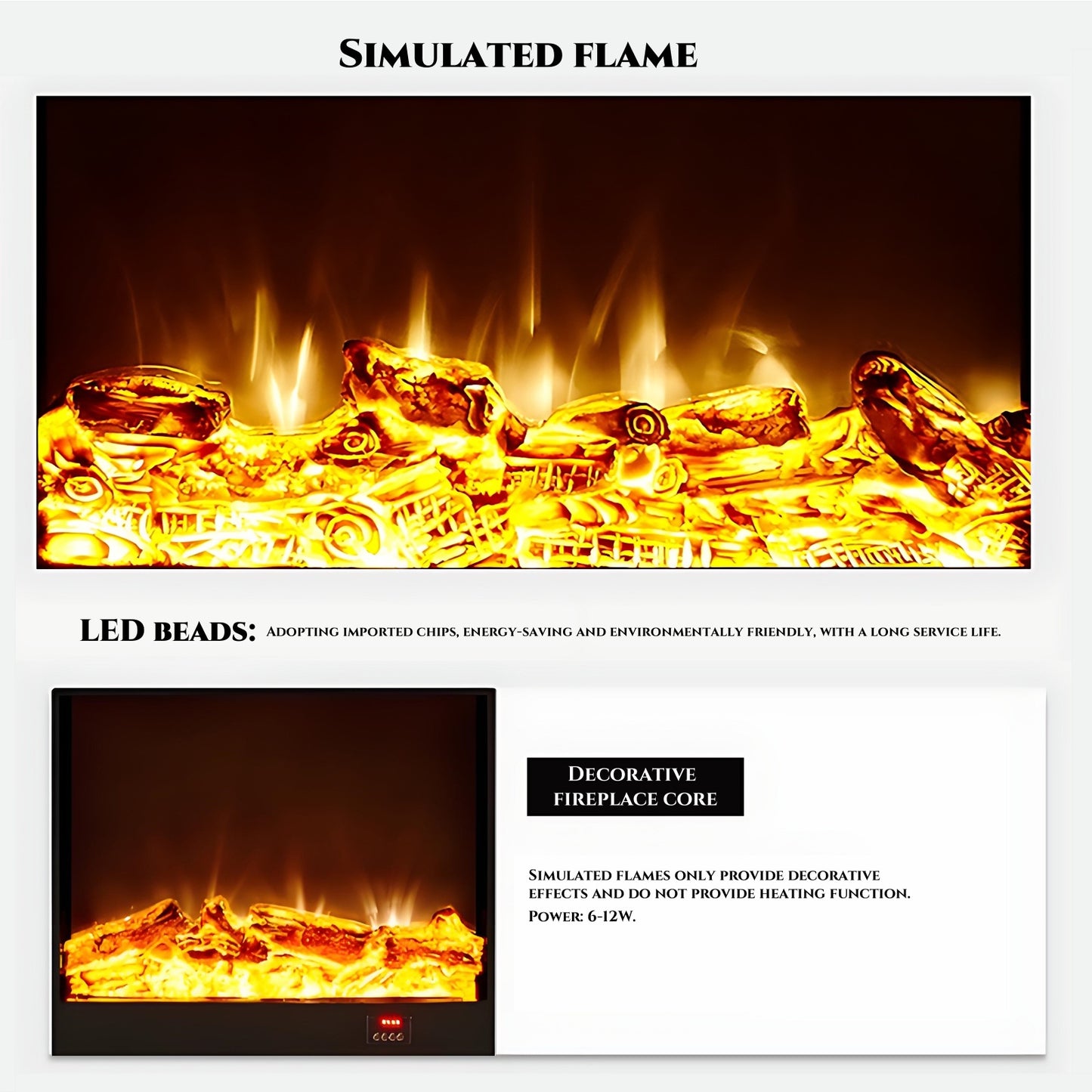 39''-59'' Electric Fireplace with Mantel & 3D Real Flame Effect and Carving