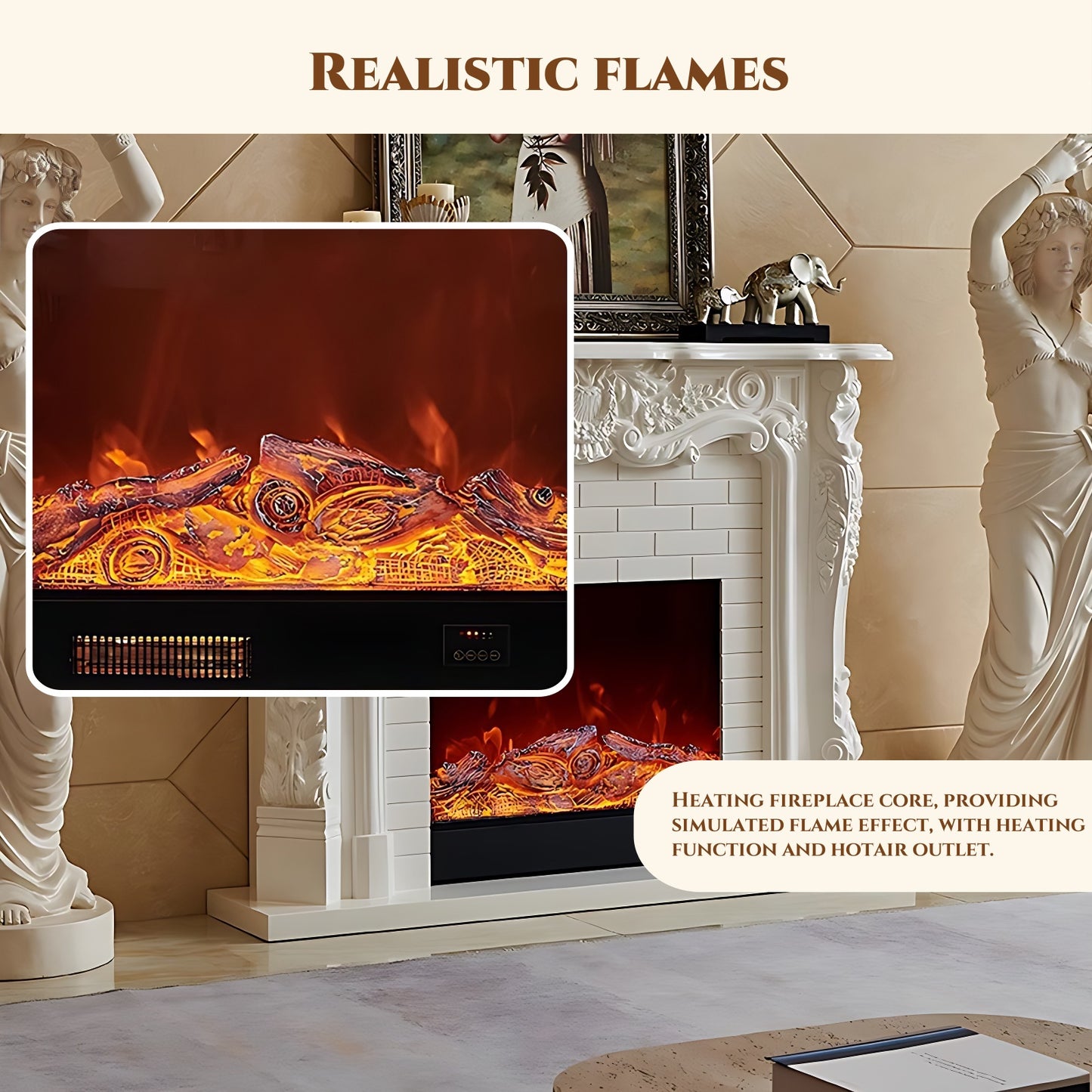 59'' European Electric Fireplace with Mantel & Real Flame Effect and Remote Control